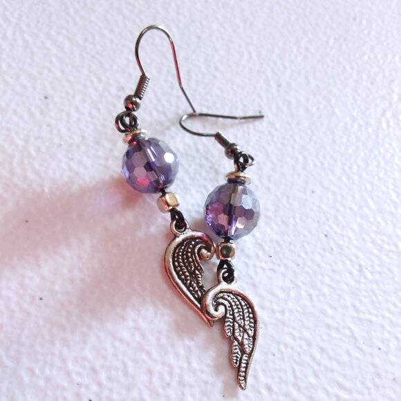 Angel Wing Bling Dangle Earrings - Sweetheart Daughter Gift for Her - Picture 3 of 6